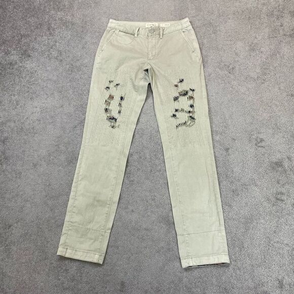 Chino By Anthropologie Womens Relaxed Patch Embroidered Pants Gray Size 25 NWOT